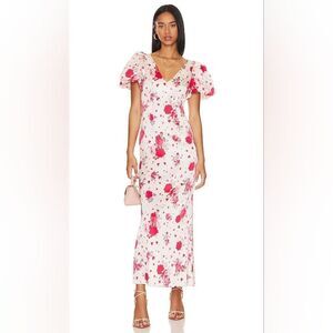 LPA Maryana Maxi Dress In Red And Pink Floral Size Medium